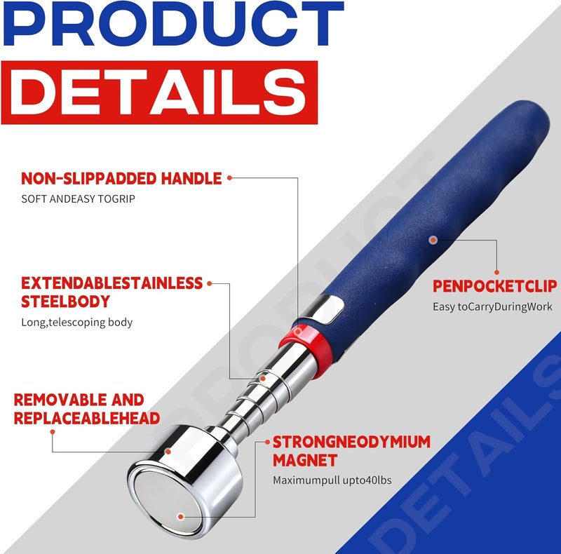 CRAFTZONE Store Telescoping Magnetic Pickup Tool with 20lb Pull Force, 30in Strong Telescopic Magnet Stick, Non-Slip Extendable Magnetic Pick Up Tools, Gifts for Men Women Birthday Father's Day - Image 3